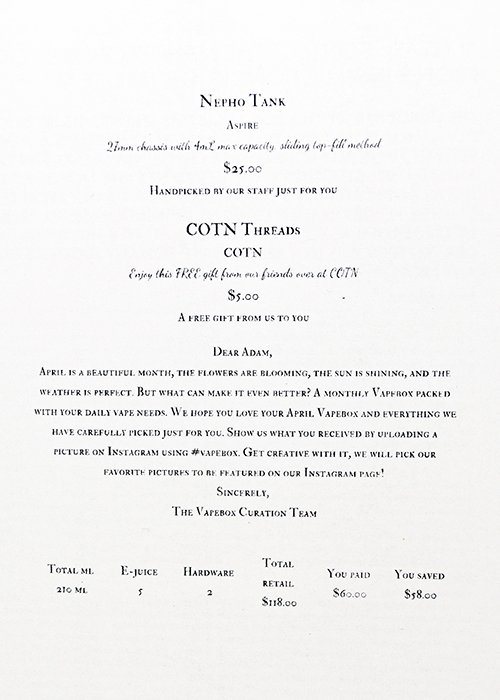 April Vapebox Menu April Vapebox Menu